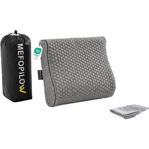 Memory Foam Travel Pillow with Washable Cover & Carry Bag – Compact, Soft & Breathable Neck Pillow for Airplane, Camping & Car (Gray- with Extra Gray Cotton Cover, 13.8x11.8x3.9/3.1 inches)