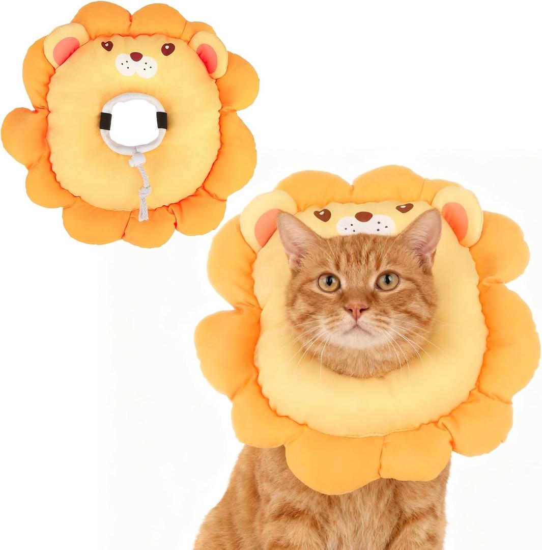 EXPAWLORER Cat Cone Collar Soft, Cat Recovery E Collar After Surgery to Stop Licking, Adjustable Waterproof Neck Elizabethan Pet Kitten Puppy Donut Pillow for Cats Wound Healing, Lion