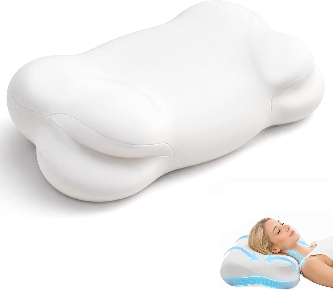 New Cloud Pillow, Ergonomic Memory Foam Pillow, Adjustable Cervical Neck Support Pillow with Breathable Pillowcase for Side Back Stomach Sleepers