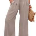 ANRABESS Womens Pants Wide Leg High Waisted Palazzo Pants Summer Flowy Beach Lounge Casual Trousers with Pockets (Beige, S)