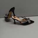 Susanny Women's Closed Toe Rhinstone Wedding Low Heel Slingback Clear Kitten Heels,Adjustable Strap Pointed Toe Bow Pumps High Heeled Prom Dress Shoes (7, Patentblack)