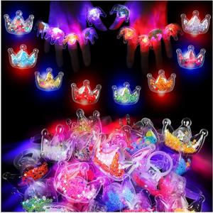 TUWUNA Princess Party Favors 24 Pcs Glitter Crown LED Light Up Rings Glowing Finger Rings Toys for Princess Birthday Party Supplies Classroom Prizes Pinata Goodie Bag Stuffers Gifts