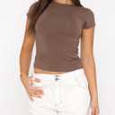 Women's Short Sleeve T Shirt Slim Fit Basic Summer Top (Brown, M)
