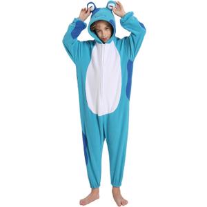 Unisex Kids Animal Oneise Pajamas, Boys Girls Flannel Hooded Halloween Cosplay Costume/Homewear/Sleepwear (Blue)