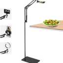 Floor Overhead Phone Mount, Phone Tripod Stand for Video Recording, Arm Holder Compatible with iPhone Camera with 1/4Screw for Filming, Food Photograhy, Live Content Creation