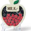 COSHAYSOO Monogrammed Teacher Appreciation Inspirational Gifts for Men Nursing Clinical Instructor Special Education Teacher Small Gift Office Desk Decor Apple Acrylic Sign Plaque Initial Letter K (Beige MR)
