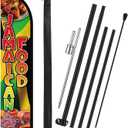 15 ft Jamaican Food Feather Flag Kit, Jamaican Food Swooper Flags with Poles and Ground Stake, Windless Advertising Banner Sign for Outdoor, Festivals, Business, Restaurant