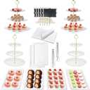 27 Pcs Cake Stand, Dessert Table Display Set, 4 Pcs Tiered Cupcake Stand 5Pcs Chalkboard Signs 6Pcs Serving Tray 10Pcs Baking Paper and 2 Tongs for Tea Party Baby Shower Birthday (Easel-Stand Set)