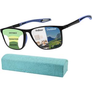 K.LAVER Photochromic Progressive Multifocus Reading Glasses Blue Light Blocking Multifocal Readers Spring Hinge Sunglasses, +2.50