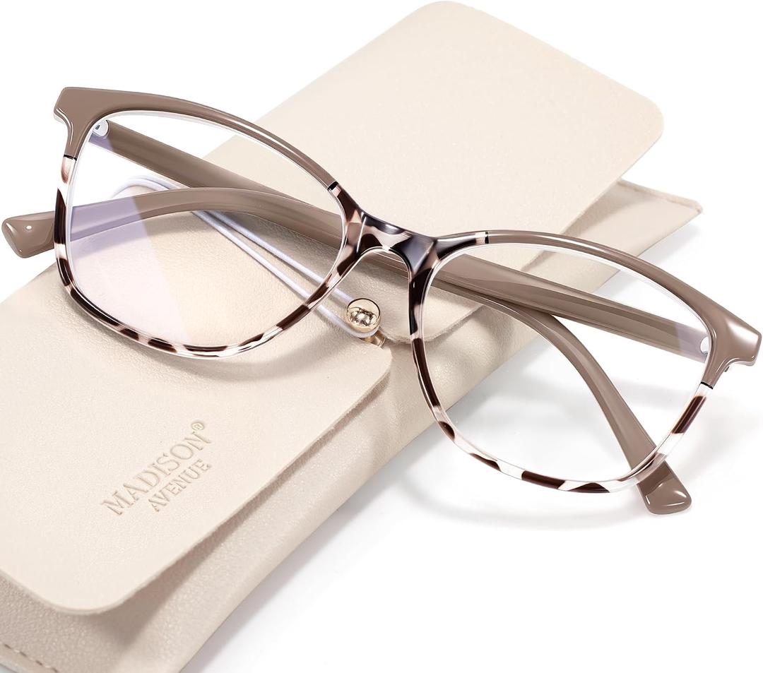 Madison Avenue Square Vintage TR90 Blue Light Blocking Reading Glasses for Women, Anti Eyestrain/Glare Computer Readers