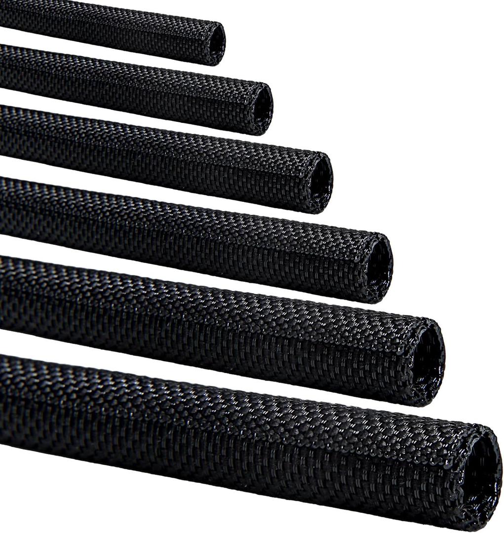 Split-Sleeve Wire Loom for High-Temperature Automotive Harness and Home Cable Management, 25ft - 1 inch Braided Cable Management Sleeve Cord Protector, Self-Wrapping Split Wire Loom