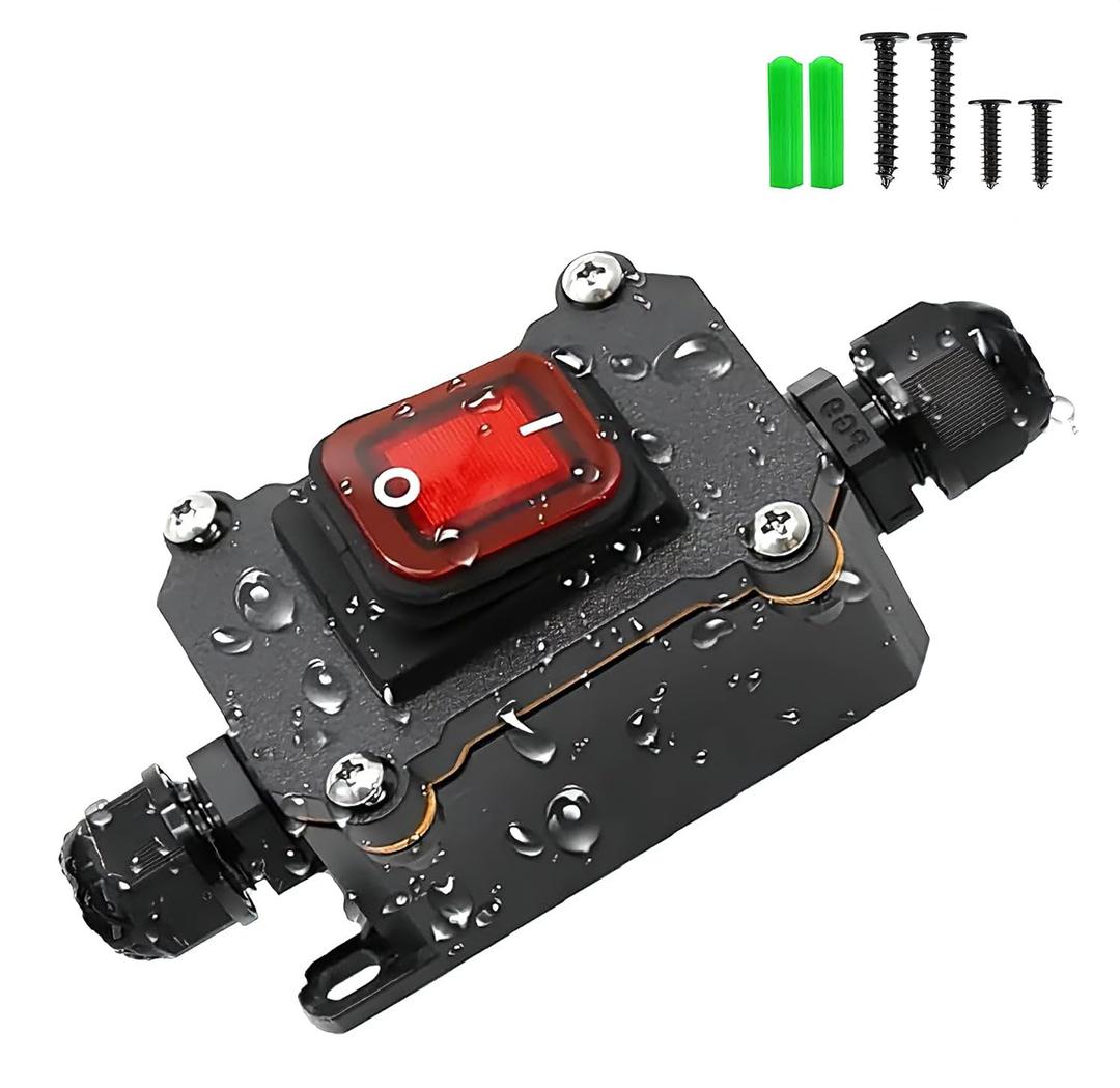 IP67 Waterproof Inline Switch with Red Light Rocker Button, On Off Toggle Switch for AC/DC 20A-125V,16A-250V,30A-24V,35A-12V DPST, Outdoor/Indoor Two-Side Entry & Exit Line