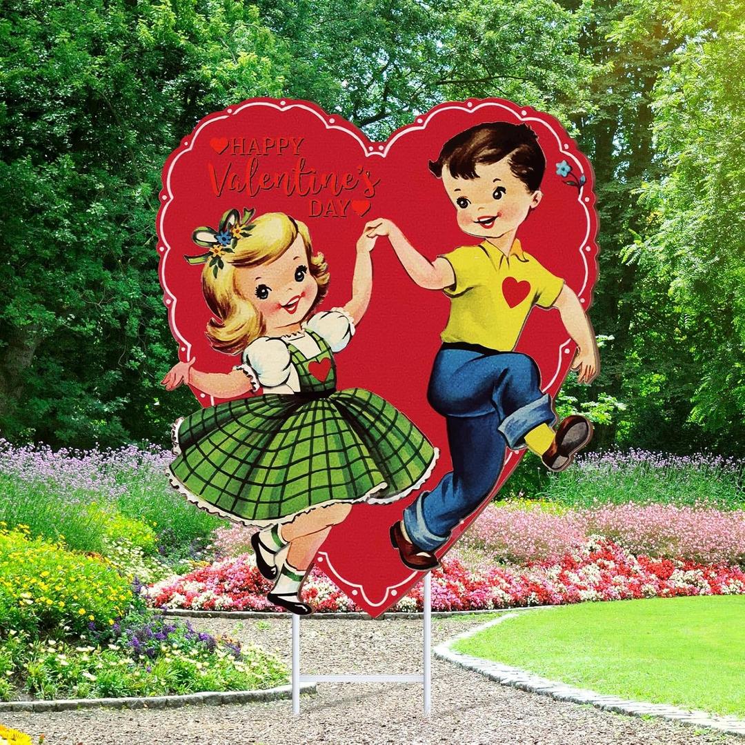 Weysat Valentines Day Decorations Outdoor Metal Valentine's Day Yard Sign Vintage Red Heart Garden Stakes Heart Garden Lawn Porch Decor for Home Pathway Front Door Valentines Party Yard Patio Decor