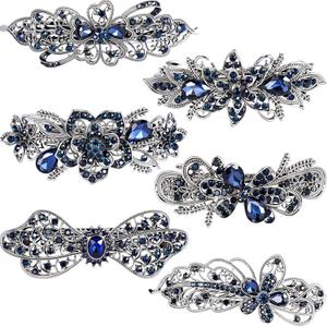 Geyoga 6 Pieces Vintage Hair Barrettes for Women Retro Flower French Pearl Crystal Rhinestones Clips Hair Pins for Women Styling Accessories(Deep Style)
