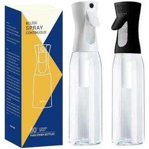 MILEDU Fine Continously Mist Spray Bottle (10.1oz/300ml) for Body moisturizer Hair styling Cleaning Garden plant care etc.,Hair Mister Misting Continuous Mist Spray Bottle,2Pcs (Black+White)
