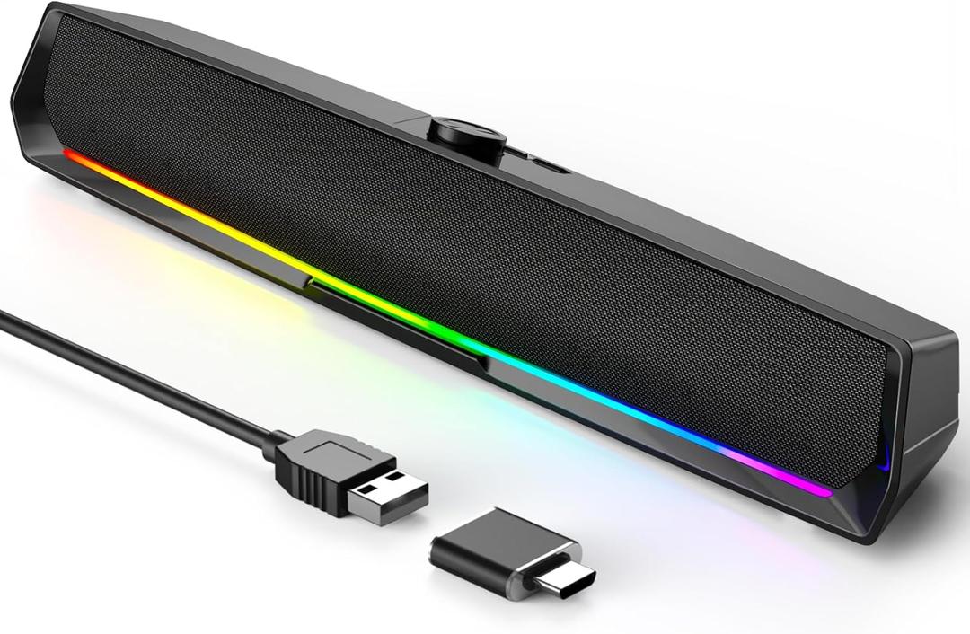 Computer Speakers for Desktop,PC Speakers Gaming Sound bar with Colorful Light,USB Speaker With Bluetooth for PCs Desktop Laptop Tablets,Wired Bluetooth Speaker for Phones(TypeC Adapter Included)