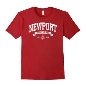 Newport RI Vintage Crossed Oars & Boat Anchor Sports T-Shirt, red, Small