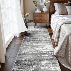 2x8 Washable Hallway Runner Rug: Abstract Stain Resistant Kitchen Rugs Farmhouse Ultra Soft Bathroom Bedroom Entryway Print Floor Mat Thin Non-Slip Indoor Carpet for Living Room Laudry(2x8,Black/Grey)