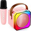Karaoke Machine, Portable Speaker with Microphones, Birthday Family Party Gifts Toys for Kids Girls Boys 3 4 5 Year Old (Pink - 1 Mic)