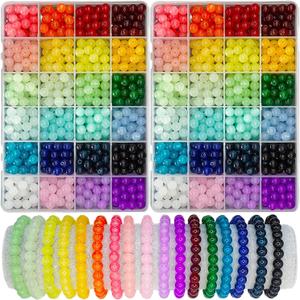 1200PCS 8mm Glass Beads for Jewelry Making, 24 Colors Crystal Beads Bracelets Making Kit, 2 Box Round Beads Suitable for Beginners