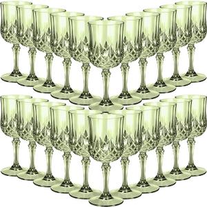 Sliner 48 Pcs Plastic Wine Glasses 7oz Vintage Drinking Goblets Unbreakable Crystal Water Glassware Reusable Diamond Champagne Flutes Cups for Wedding Banquet Birthday Party Supplies(Green)