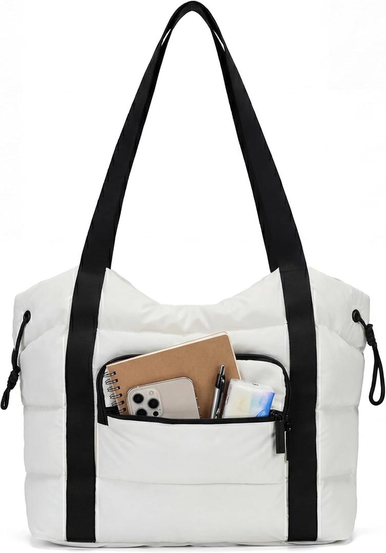 Puffer Tote Bag for Women, Lightweight Quilted Shoulder Bag with Multiple Pockets