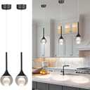 2 Pack Modern Crystal Moon Pendant Lights, Dimmable Natural White (3000K) LED Black Hanging Light Fixture for Kitchen Island, Dining Room, Bar, Bedroom