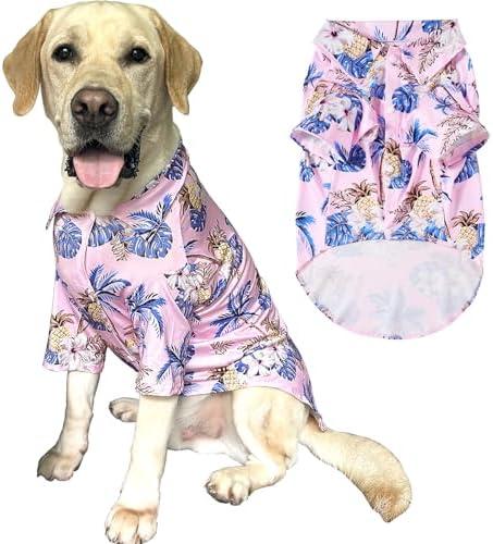 Dog Hawaii Shirt Coconut Tree Prints Polo T-Shirts Breathable Cool Beach Style Summer Dog Clothes for Medium Large Dog Boys Girls Shirt (Large,Pink)