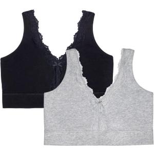 Fruit of the Loom Women's 2-Pack Full Coverage Wireless Cotton Bra-Soft & Everyday Comfort (X-Large, Grey Heather/Black Hue)