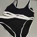 Tempt Me Women Black and White Two Piece Scoop Neck Bikini Crop Top Swimsuit Sporty High Waisted Bathing Suit, Medium 