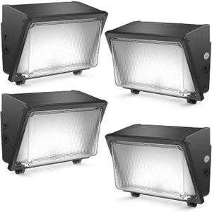 HYPERLITE LED Wall Pack Light: 120W Glass Lens LED Wall Packs Outside Lighting - 18000lm Flood Lights Outdoor with photocell 4 Packs for Area Parking Lot Driveway UL Listed