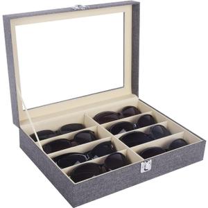 AUTOARK Leather 8 Piece Eyeglasses Storage and Sunglass Glasses Display Case Organizer (Grey/Beige)