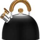 4.2 Quart Tea Kettle Stovetop Whistling for Stove Top Food Grade Stainless Steel Tea Kettles with Cool Wood Pattern Handle Black