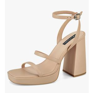 MIRAAZZURRA Platform Strappy Heel Sandals Square Open Toe Two Strap Chunky High Heeled Sandals with Buckle Ankle Strap for Women Party Wedding Dress,7,5, Nude 