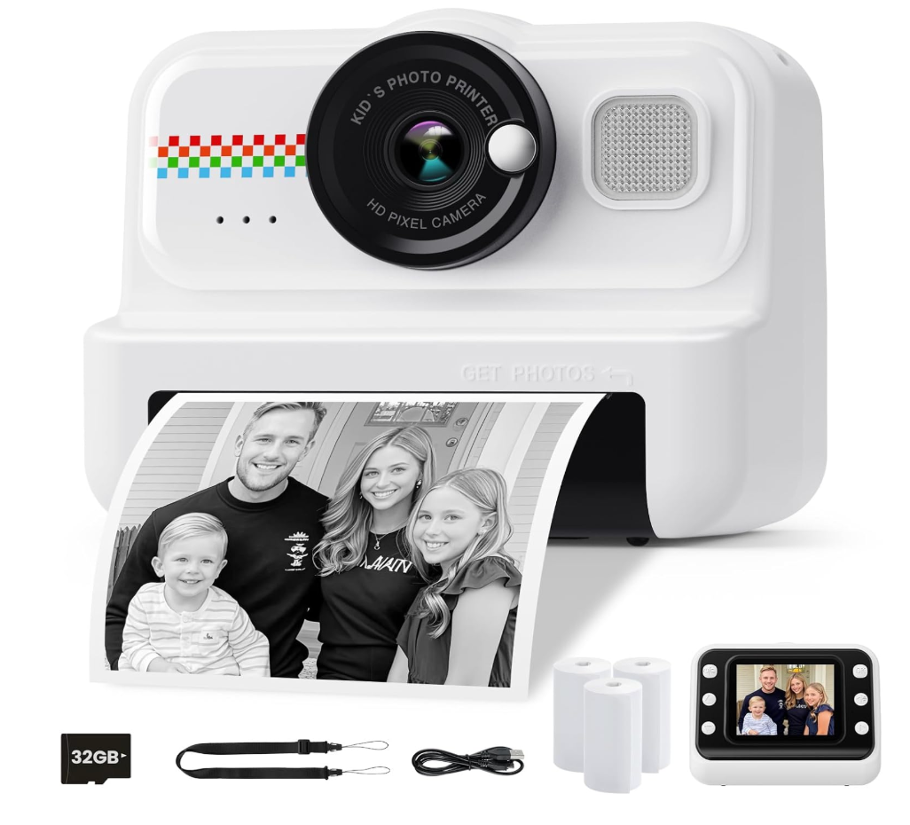HiMont Kids Instant Print Camera, 1080P HD Kids Camera Instant Print with 3 Rolls Print Paper & 32GB Card, Ideal Kid Toys Gifts for Boys & Girls Age 314