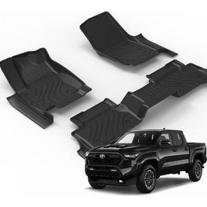 Floor Mats for Toyota Tacoma 2024-2025 Crew Cab, All Weather Floor Liner for Tacoma 2024-2025 TPE Custom Fit Car Mats Front&Rear 2 Row Mats, Black