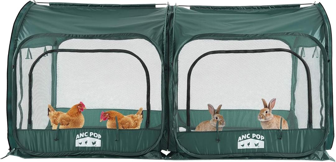 2Pcs Portable Chicken Run, Pop Up Chicken Tent for Small Animals Outdoor Gardening Net with 3 Doors and Handbag, Easy to Install and Storage, Green (80 x 40 x45)