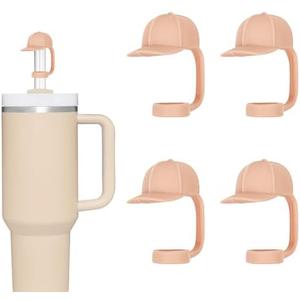 Set of 4, Silicone Straw Covers Cap Compatible with Stanley Cup 0.4in/9-10mm Reusable Straw Topper for 30&40oz Tumbler with Handle Hat Shape Dust-Proof Straw Tip Lids 4PCS (Pink)