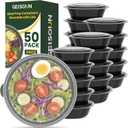 24oz Round 50-Pack Meal Prep Containers Reusable with Lids, To Go Take Out Plastic Food Storage Containers with Lids, Sturdy Leakproof & Food Safe, Microwave Freezer Dishwasher Safe Prep Containers