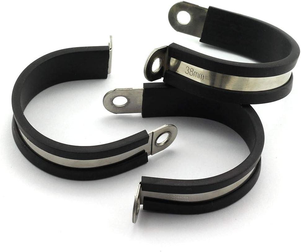 HJ Garden 12pcs 1-1/2 inch Rubber Cushioned Cable Clamp 304 Stainless Steel Hose Clamp/Metal Clamp/Tube Holder Fastener for Tube/Pipe or Wire Cord Installation