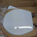 Mayfair Bennett Toilet Seat with Chrome Hinges, Slow Close Wood Seat, Secure Metal Hinges, Easy Install, Made in USA, Round, White