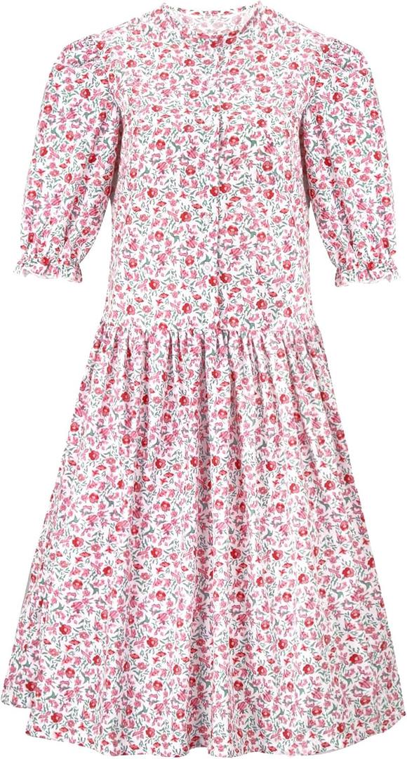 Spadehill Women Halloween Babara Midi Puff Sleeve Dress Button Print Pleated Costume L