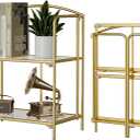 Crofy No Assembly Folding Bookshelf for Living Room, 2 Tier Gold Collapsible Book Shelf for Home Office, Portable Bookcase Storage Organizer