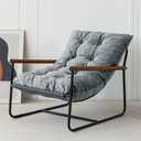 MAXYOYO Accent Chair, Velvet Arm Chair Living Room Chair with Metal Frame, Reading Accent Chair, Modern Bedroom Chair, Boucle Armchair with Wooden Arms, Dark Grey (Standard)