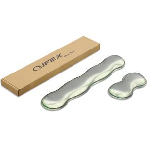 Transparent Light Green Ergonomic Wrist Rest Set - Clear Silicone Gel Keyboard & Mouse Pad with Non-Slip Base, 14.3"+5.75" Dual-Size for Office, Gaming & Study, Washable Pain Relief Design