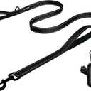 Heavy Duty Dog Leash with Dog Poop Bag Dispenser - 2 Handles by Padded Traffic Handle for Extra Control, 6foot Long - Perfect for Medium to Large Dogs (6 ft, Black)