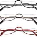 DXYXYO Semi Rimless 2.0 Reading Glasses for Women Mens Half Frame Metal Small Spring Hinge Readers Half Moon Lens Eyestrain Eyeglasses