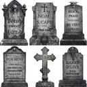 Funny Halloween Graveyard Tombstones Prop Yard Stakes Signs 6 Styles Puns Cardboard Headstones for Cemetery Halloween 17in RIP Graveyard Tombstones Outdoor Props Yard Decorations with Stakes