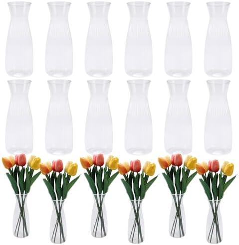 24 Pcs Plastic Bud Vases Bulk, Small Clear Flower Containers, Shatterproof Crystal Bud Vases for Centerpieces, Wedding, Home Table Decorations, Formal Dinners (2.64x6.69 Inch)