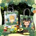 Aliceset 24 Pcs Safari Gift Bags with Handle Clear PVC Wild Animals Candy Treat Goodies Tote Bags for Summer Jungle Birthday Party Baby Shower Favor Supplies